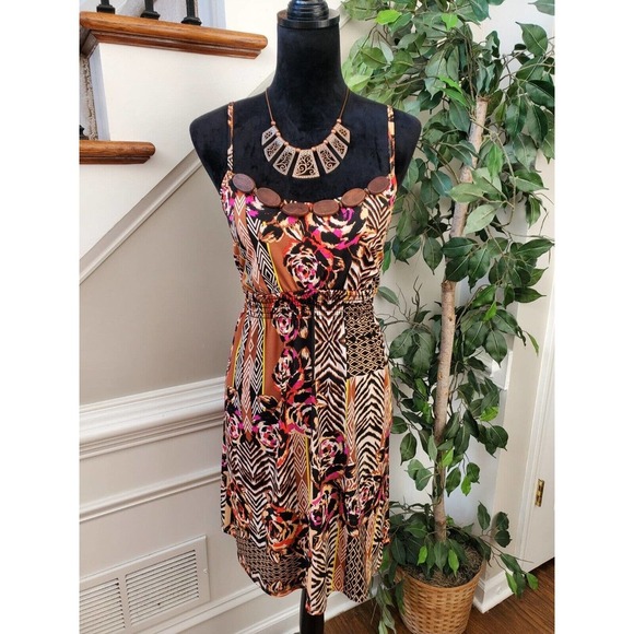 BISOU BISOU Women's Multicolor Sleeveless Scoop Neck Knee Length Dress Size 14 - Picture 1 of 13